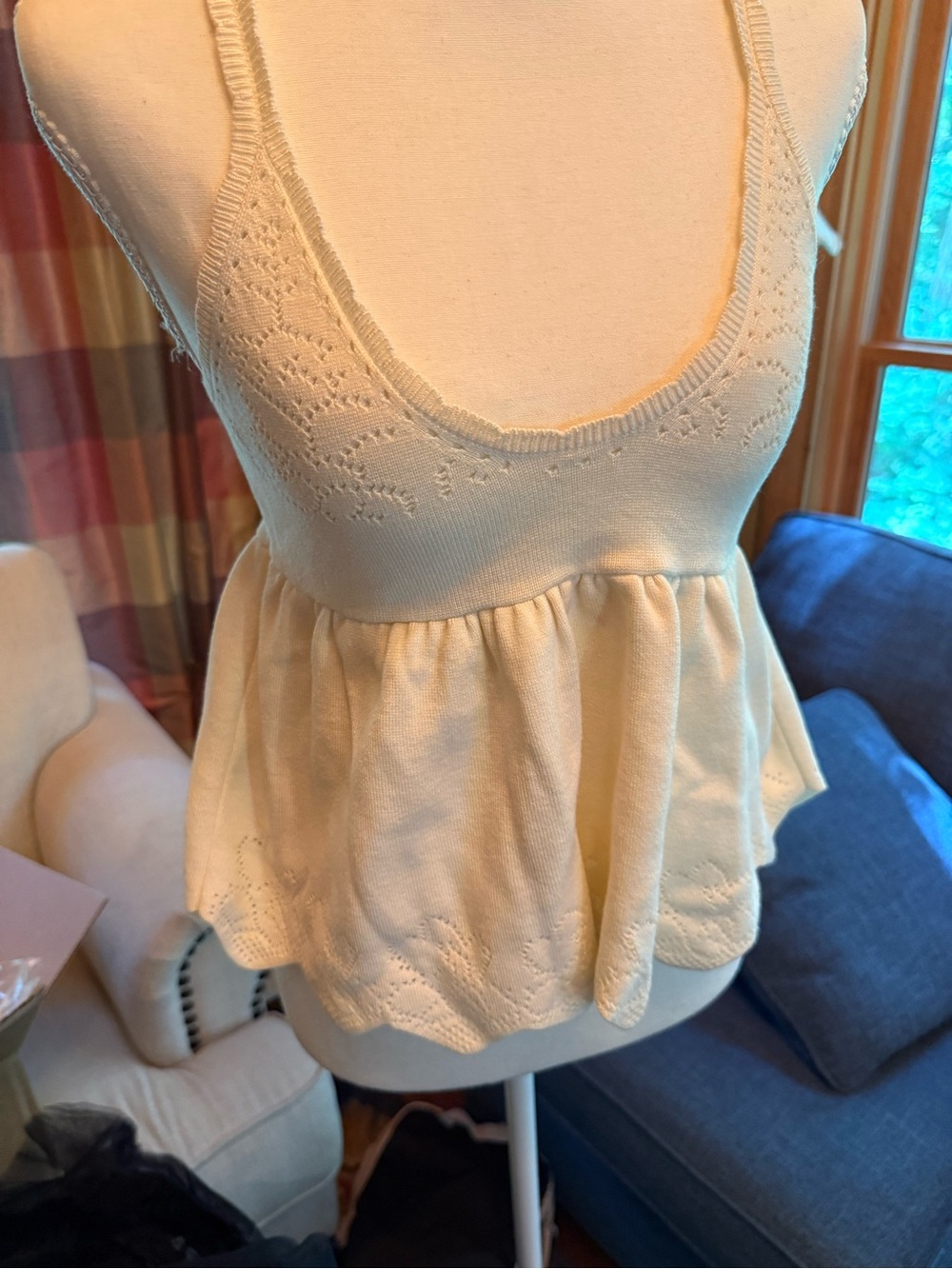 Anthropologie Cream Knit Peplum Tank